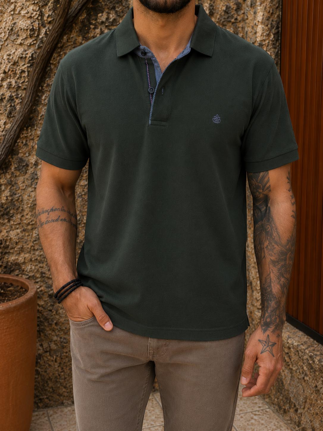 Everbest ανδρική κυπαρισσί πικέ Polo μπλούζα Plus Size 262834K